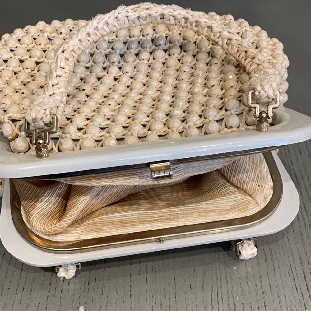 Vintage LEFCORT Elegant Cream Beaded Handbag - Picture 9 of 16
